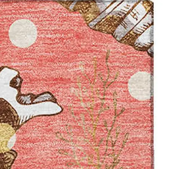 Peach Ivory And Beige Geometric Washable Area Rug With UV Protection Photo 4