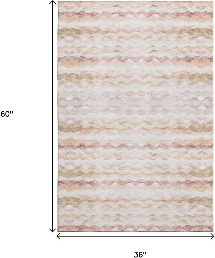 Peach Ivory And Beige Geometric Washable Area Rug With UV Protection Photo 3