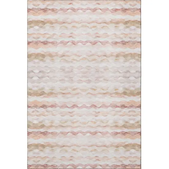 Peach Ivory And Beige Geometric Washable Area Rug With UV Protection Photo 4