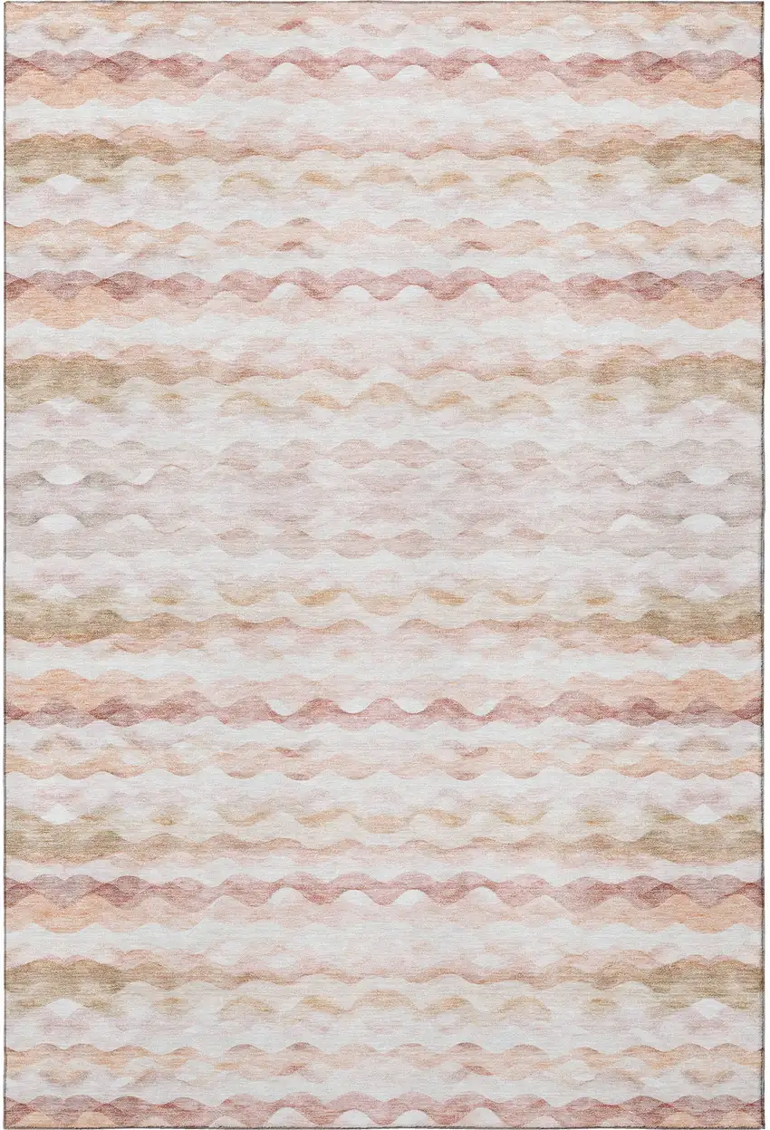 Peach Ivory And Beige Geometric Washable Area Rug With UV Protection Photo 4