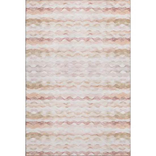 Peach Ivory And Beige Geometric Washable Area Rug With UV Protection Photo 1