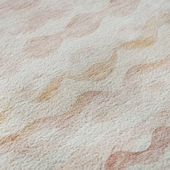 Peach Ivory And Beige Geometric Washable Area Rug With UV Protection Photo 9