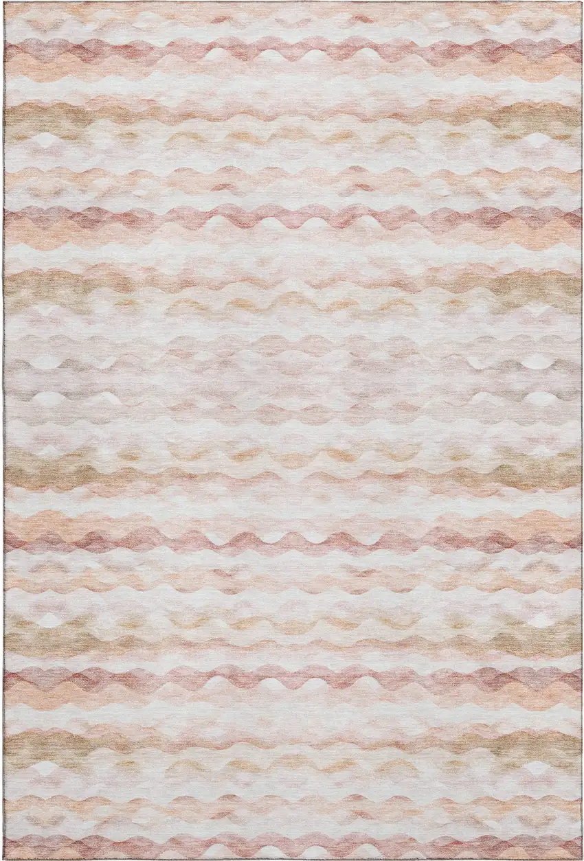 Peach Ivory And Beige Geometric Washable Area Rug With UV Protection Photo 1
