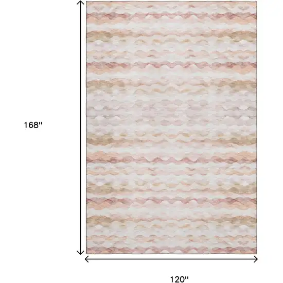 Peach Ivory And Beige Geometric Washable Area Rug With UV Protection Photo 3