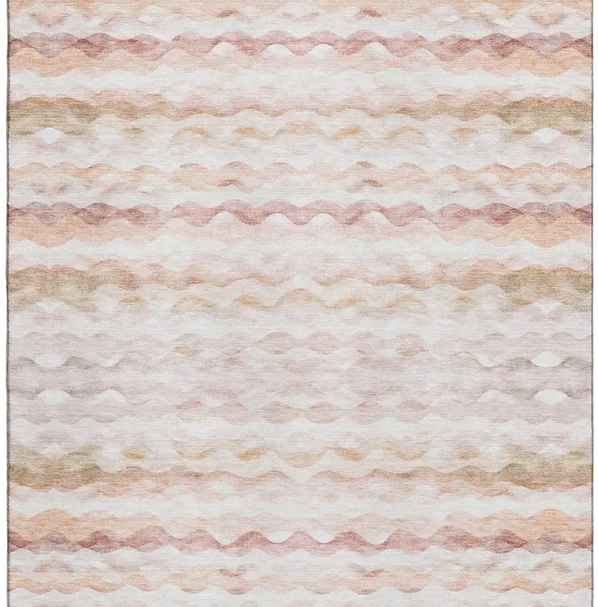 Peach Ivory And Beige Geometric Washable Area Rug With UV Protection Photo 4