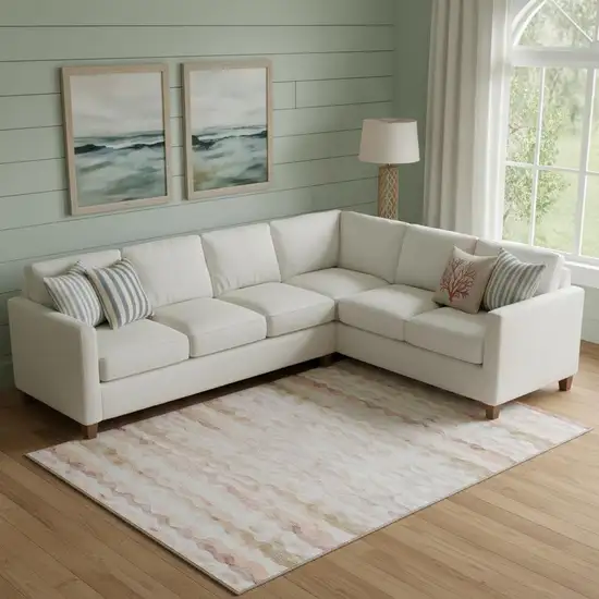 Peach Ivory And Beige Geometric Washable Area Rug With UV Protection Photo 1