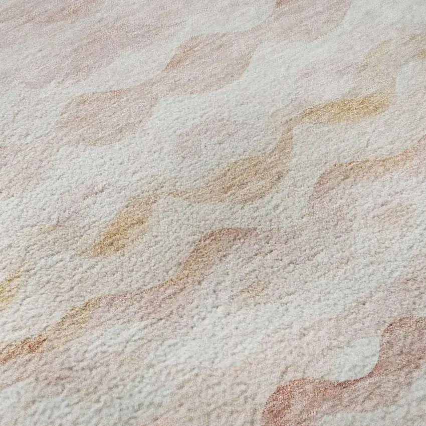 Peach Ivory And Beige Geometric Washable Area Rug With UV Protection Photo 9