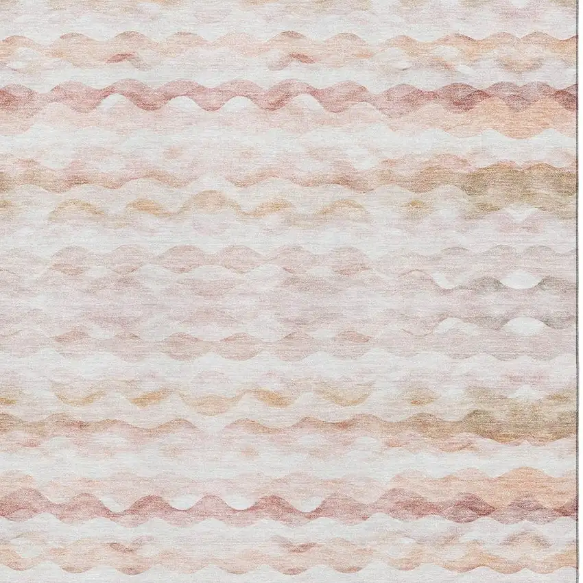 Peach Ivory And Beige Geometric Washable Area Rug With UV Protection Photo 3