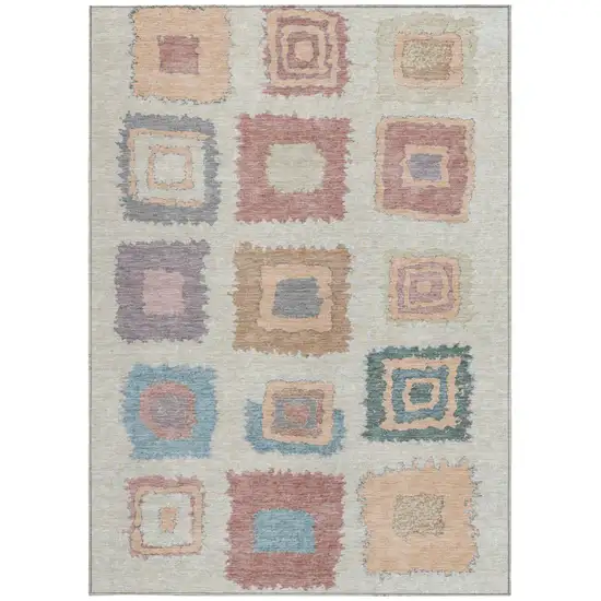Peach Ivory And Beige Geometric Washable Indoor Outdoor Area Rug Photo 3