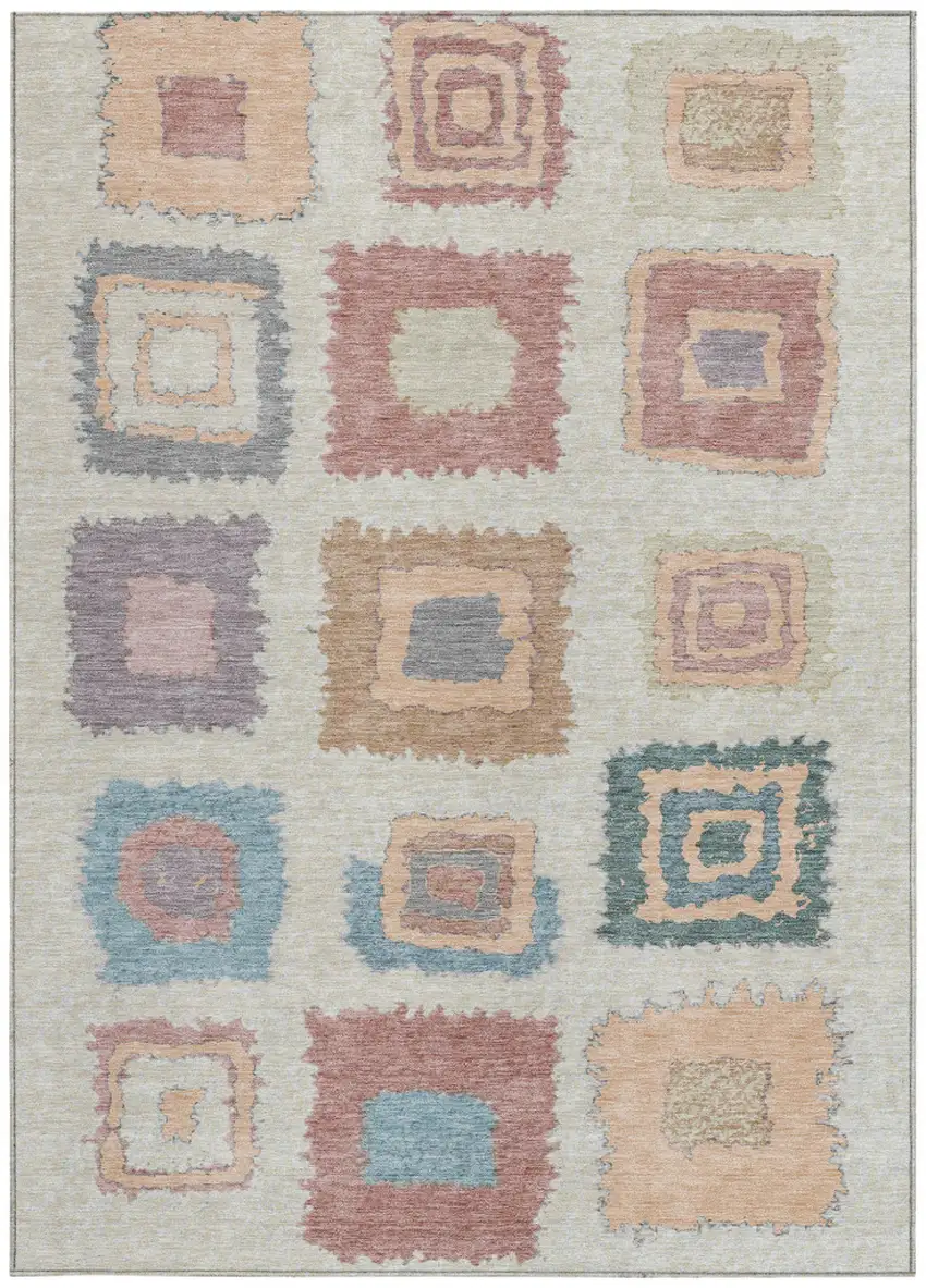 Peach Ivory And Beige Geometric Washable Indoor Outdoor Area Rug Photo 3