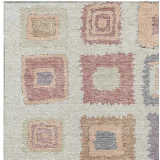 Peach Ivory And Beige Geometric Washable Indoor Outdoor Area Rug Photo 4
