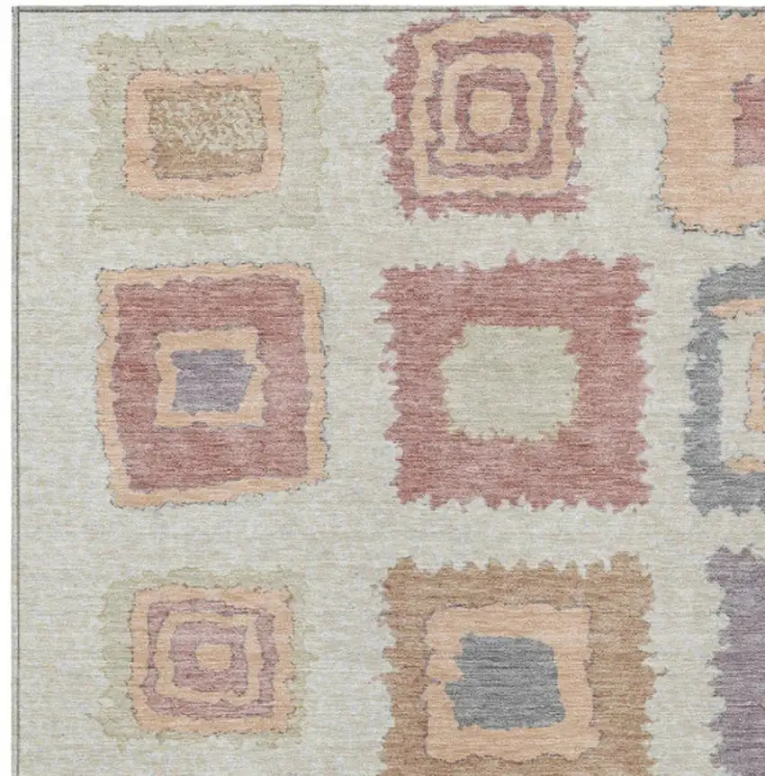 Peach Ivory And Beige Geometric Washable Indoor Outdoor Area Rug Photo 4