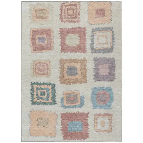 Peach Ivory And Beige Geometric Washable Indoor Outdoor Area Rug Photo 1