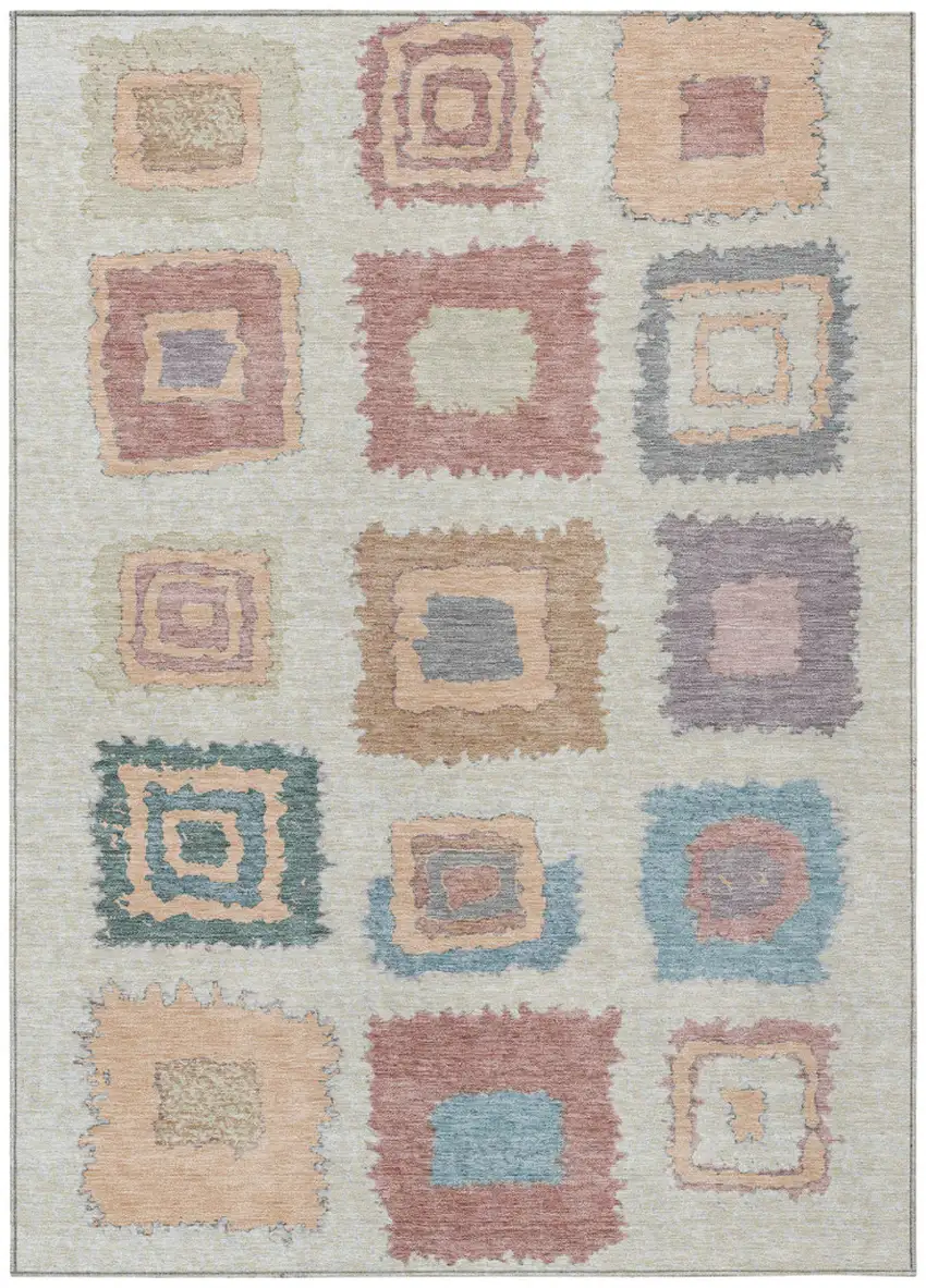 Peach Ivory And Beige Geometric Washable Indoor Outdoor Area Rug Photo 1