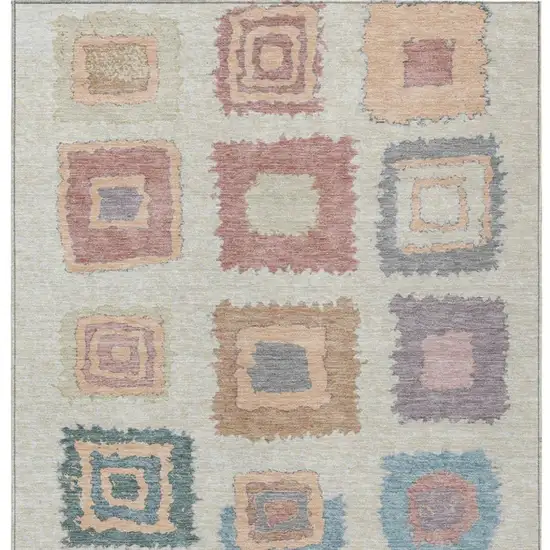 Peach Ivory And Beige Geometric Washable Indoor Outdoor Area Rug Photo 4