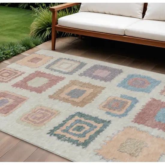 Peach Ivory And Beige Geometric Washable Indoor Outdoor Area Rug Photo 2