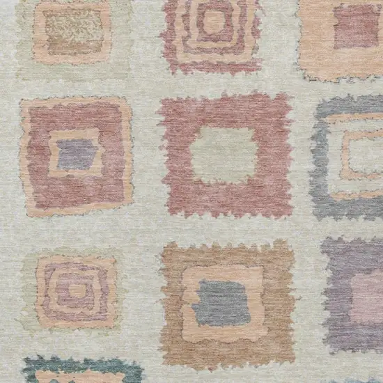 Peach Ivory And Beige Geometric Washable Indoor Outdoor Area Rug Photo 3