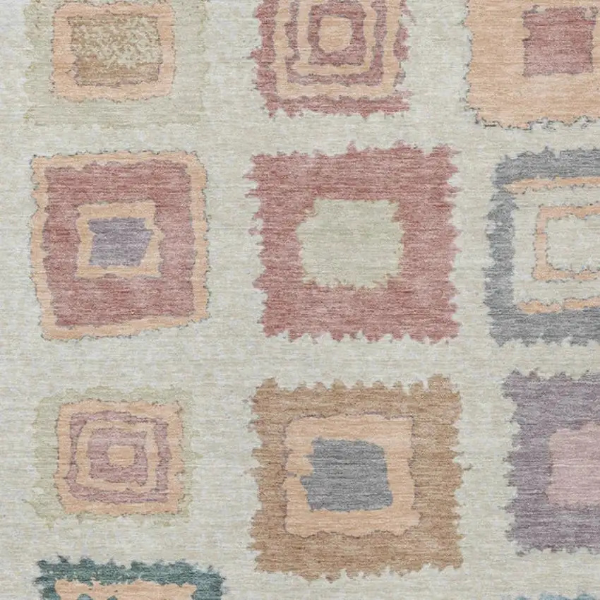 Peach Ivory And Beige Geometric Washable Indoor Outdoor Area Rug Photo 3