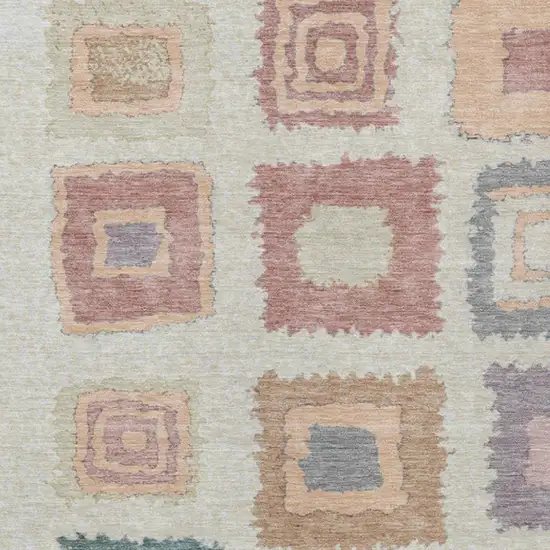 Peach Ivory And Beige Geometric Washable Indoor Outdoor Area Rug Photo 3