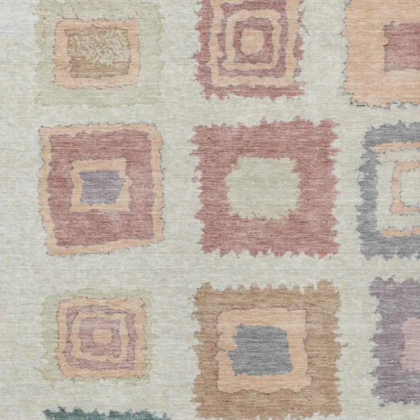 Peach Ivory And Beige Geometric Washable Indoor Outdoor Area Rug Photo 3