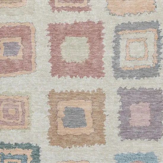 Peach Ivory And Blue Geometric Washable Area Rug With UV Protection Photo 3