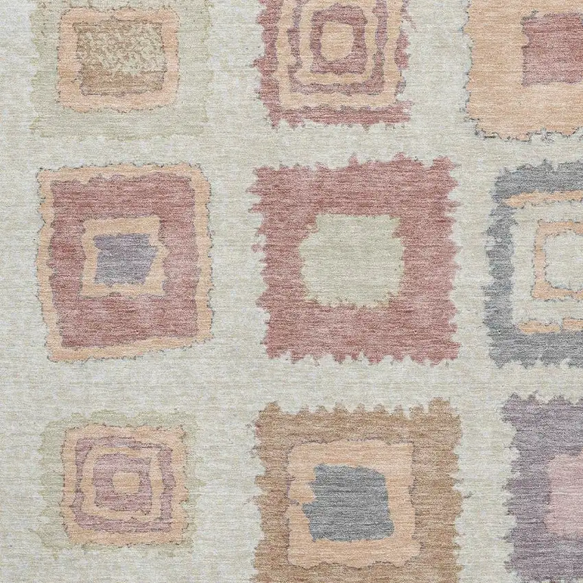 Peach Ivory And Blue Geometric Washable Area Rug With UV Protection Photo 3