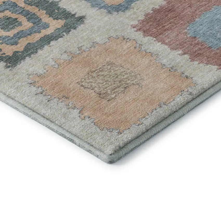 Peach Ivory And Blue Geometric Washable Area Rug With UV Protection Photo 8