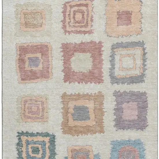 Peach Ivory And Blue Geometric Washable Area Rug With UV Protection Photo 4