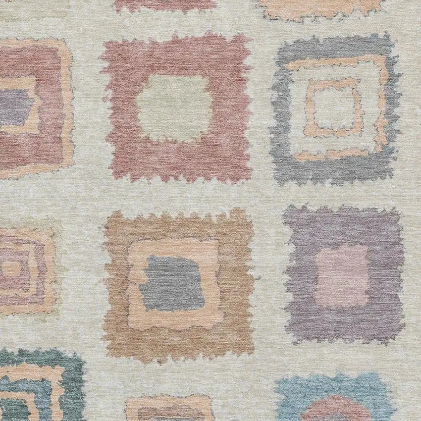 Peach Ivory And Blue Geometric Washable Area Rug With UV Protection Photo 3