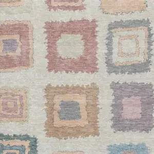 Photo of Peach Ivory And Blue Geometric Washable Area Rug With UV Protection