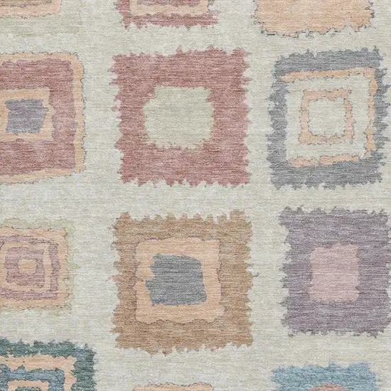 Peach Ivory And Blue Geometric Washable Area Rug With UV Protection Photo 3