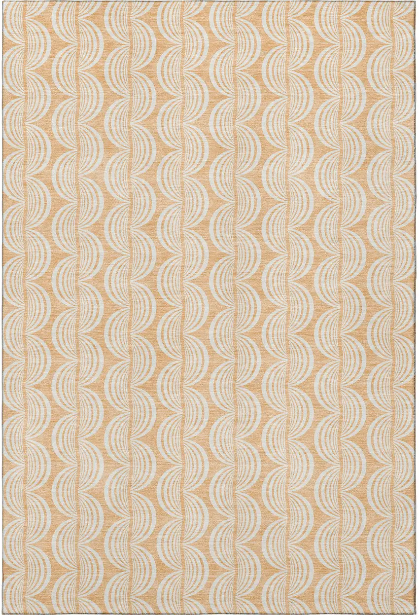Peach Ivory And Brown Ogee Washable Area Rug With UV Protection Photo 3