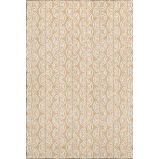 Peach Ivory And Brown Ogee Washable Area Rug With UV Protection Photo 1