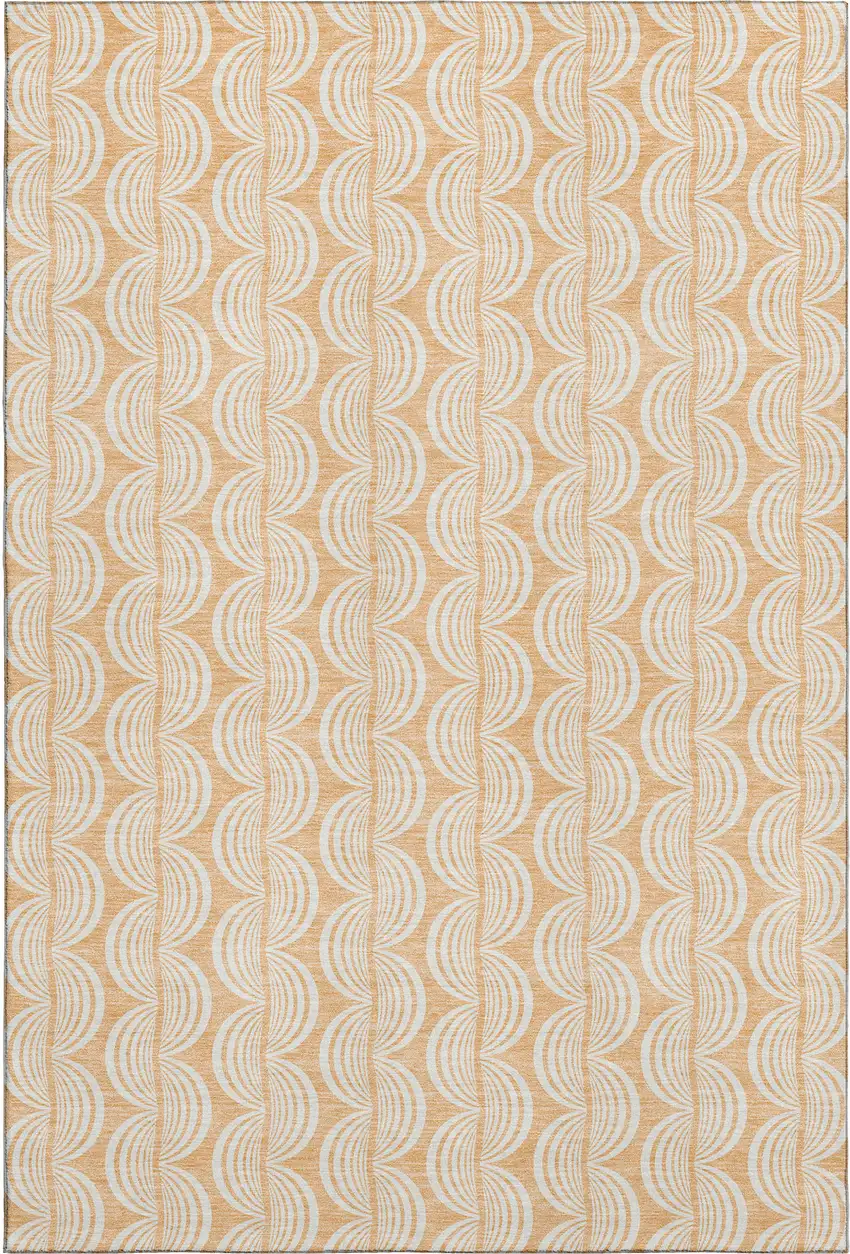 Peach Ivory And Brown Ogee Washable Area Rug With UV Protection Photo 1