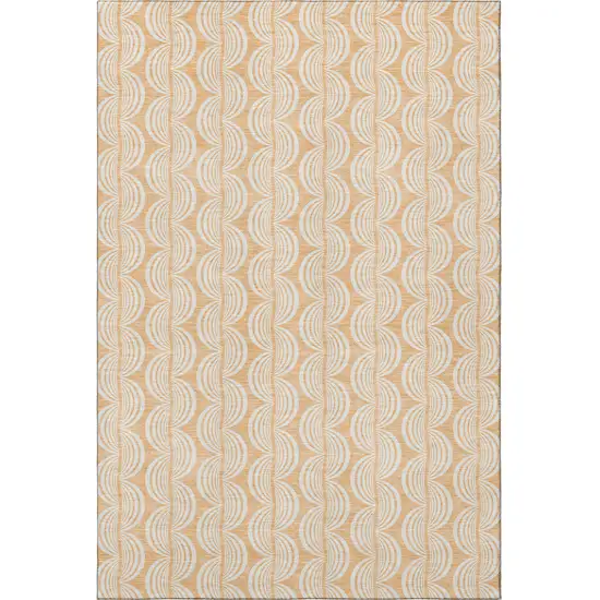Peach Ivory And Brown Ogee Washable Area Rug With UV Protection Photo 3