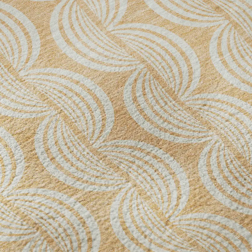 Peach Ivory And Brown Ogee Washable Area Rug With UV Protection Photo 9