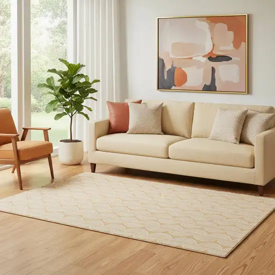 Peach Ivory And Brown Ogee Washable Area Rug With UV Protection Photo 2