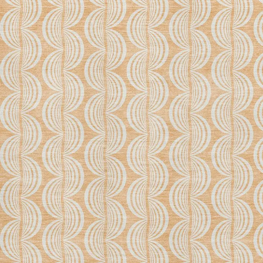 Peach Ivory And Brown Ogee Washable Area Rug With UV Protection Photo 2