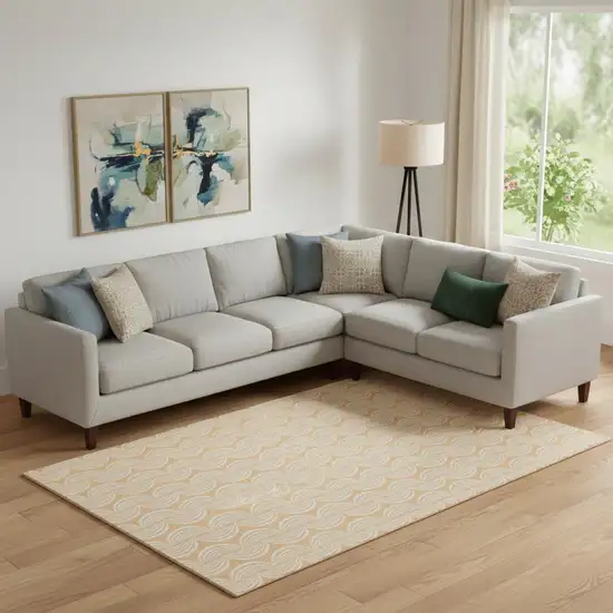 Peach Ivory And Brown Ogee Washable Area Rug With UV Protection Photo 2