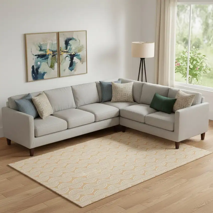 Peach Ivory And Brown Ogee Washable Area Rug With UV Protection Photo 2