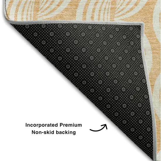 Peach Ivory And Brown Ogee Washable Area Rug With UV Protection Photo 5