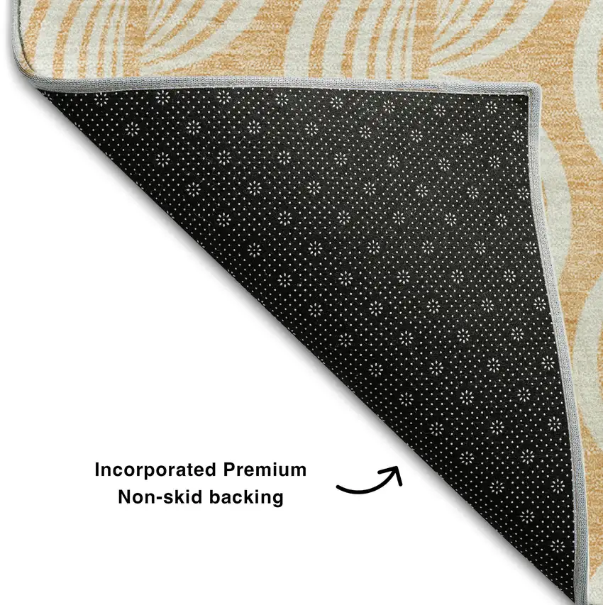 Peach Ivory And Brown Ogee Washable Area Rug With UV Protection Photo 5