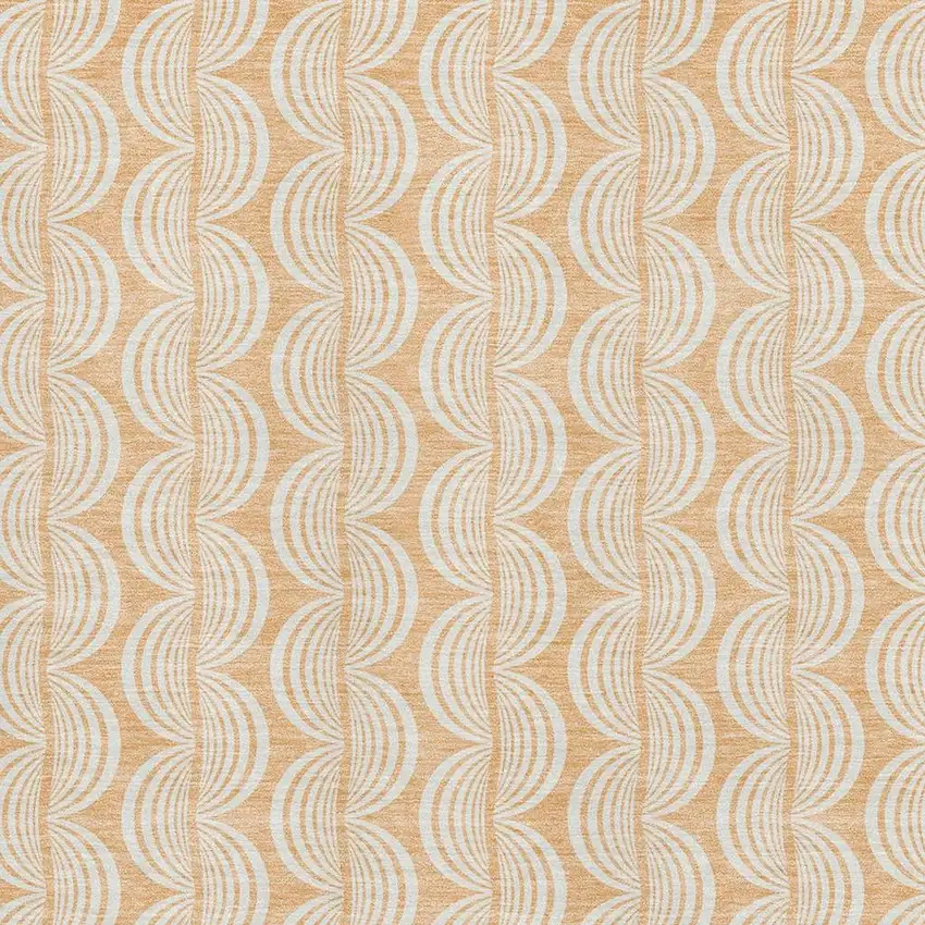 Peach Ivory And Brown Ogee Washable Area Rug With UV Protection Photo 2