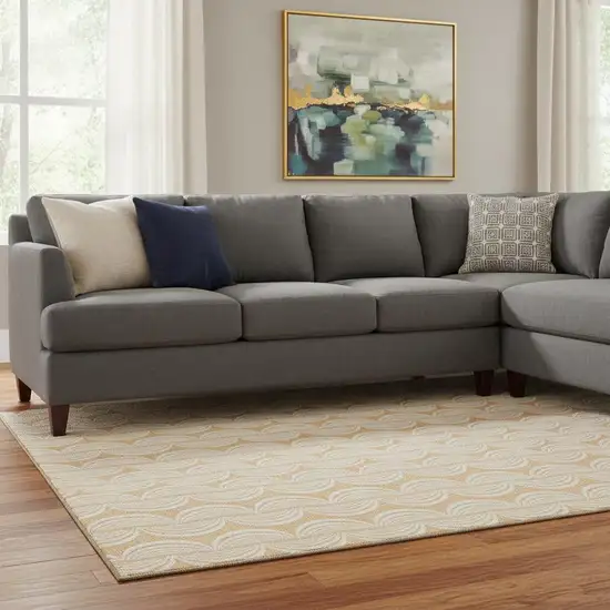 Peach Ivory And Brown Ogee Washable Area Rug With UV Protection Photo 2