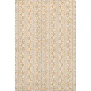 Photo of Peach Ivory And Brown Ogee Washable Area Rug With UV Protection