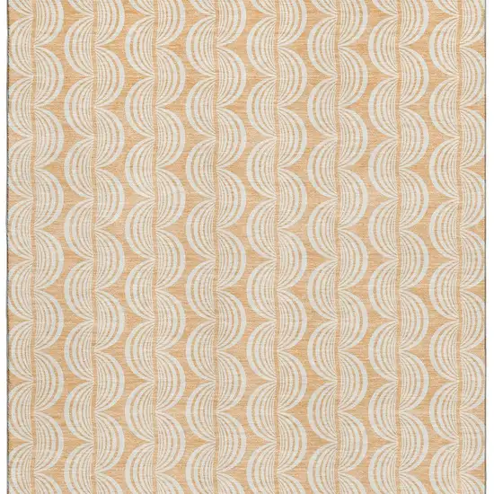 Peach Ivory And Brown Ogee Washable Area Rug With UV Protection Photo 3