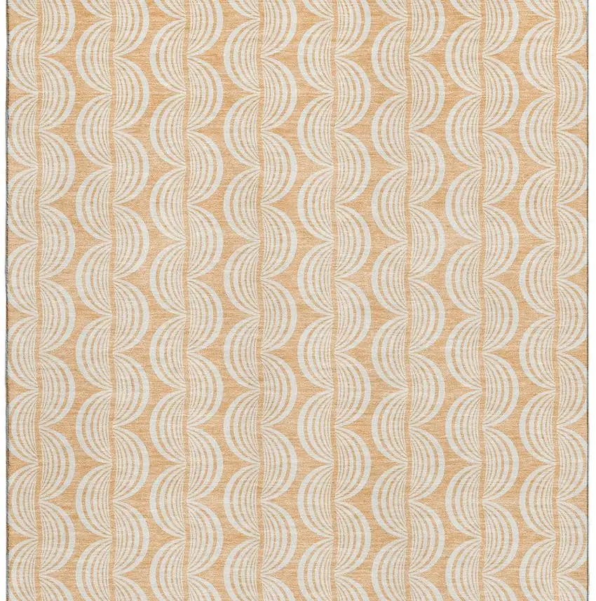 Peach Ivory And Brown Ogee Washable Area Rug With UV Protection Photo 3