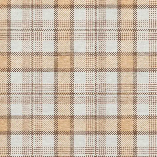 Peach Ivory And Brown Plaid Washable Area Rug With UV Protection Photo 2
