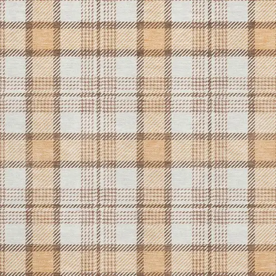 Peach Ivory And Brown Plaid Washable Area Rug With UV Protection Photo 2