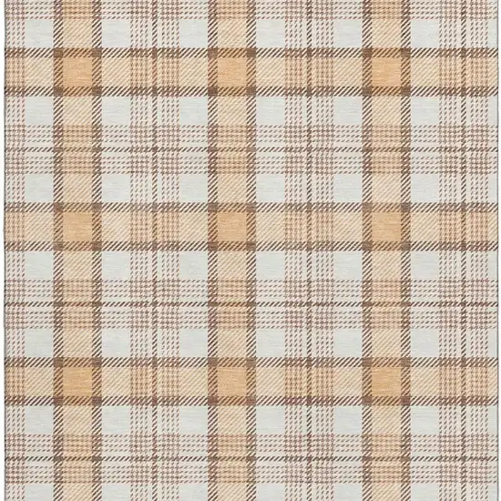 Peach Ivory And Brown Plaid Washable Area Rug With UV Protection Photo 3
